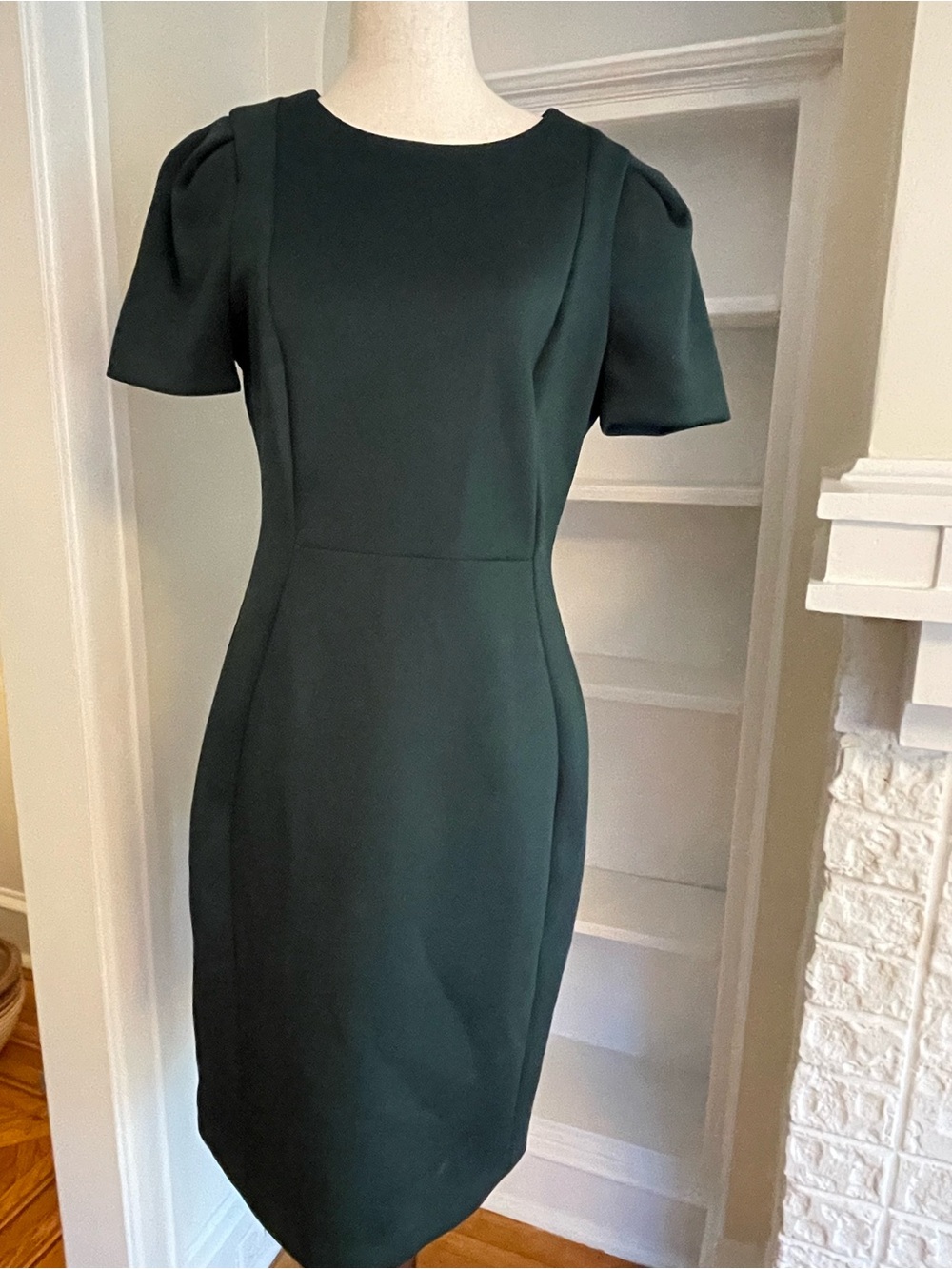 Calvin Klein Forest Green Short-Sleeve Sheath Midi Dress